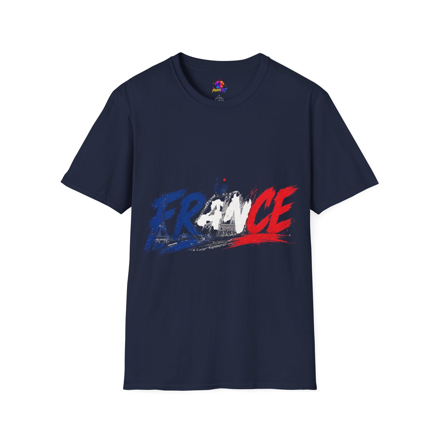 France Brushstroke Graphic T-Shirt — Tricolor Soccer/Travel Fan Tee