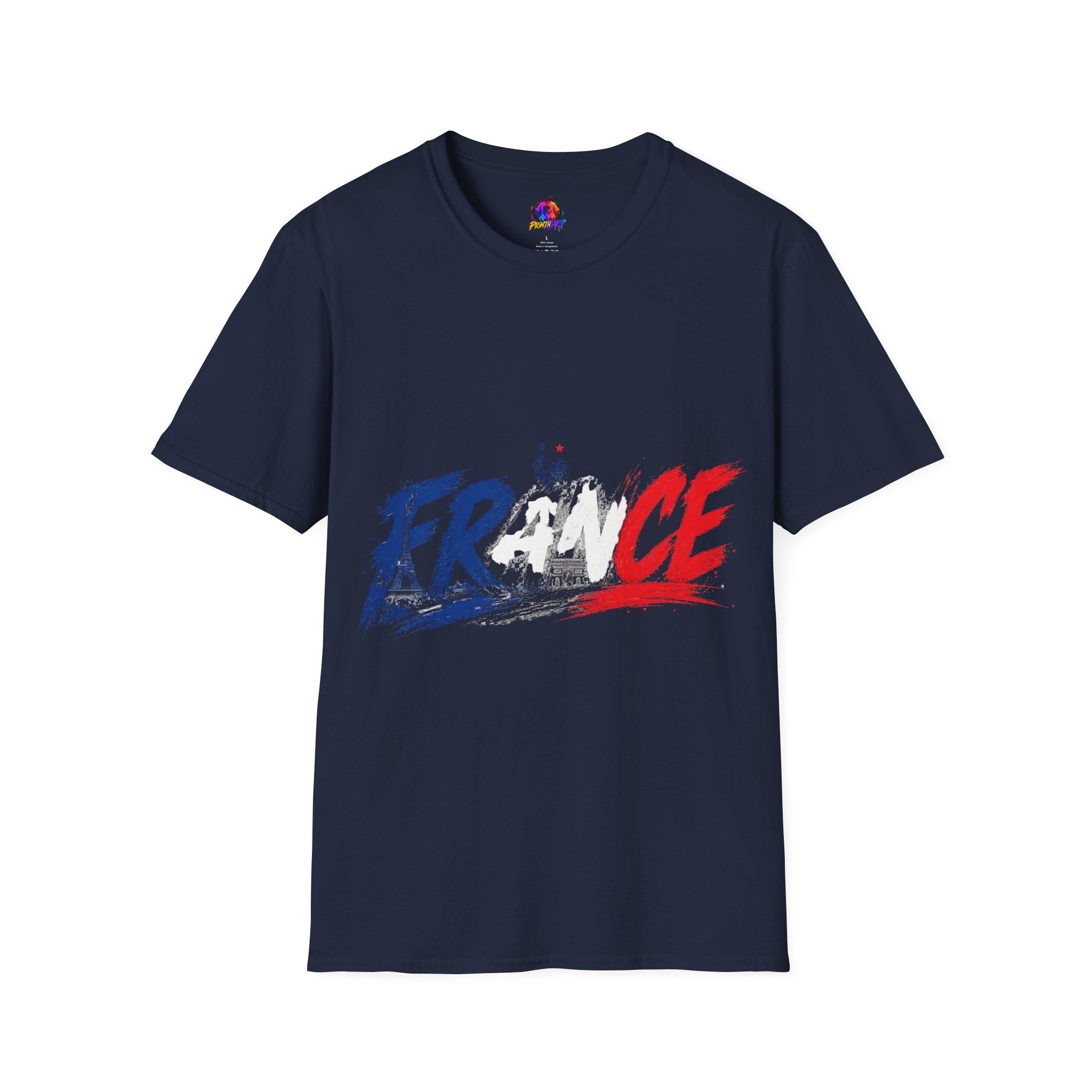 France Brushstroke Graphic T-Shirt — Tricolor Soccer/Travel Fan Tee