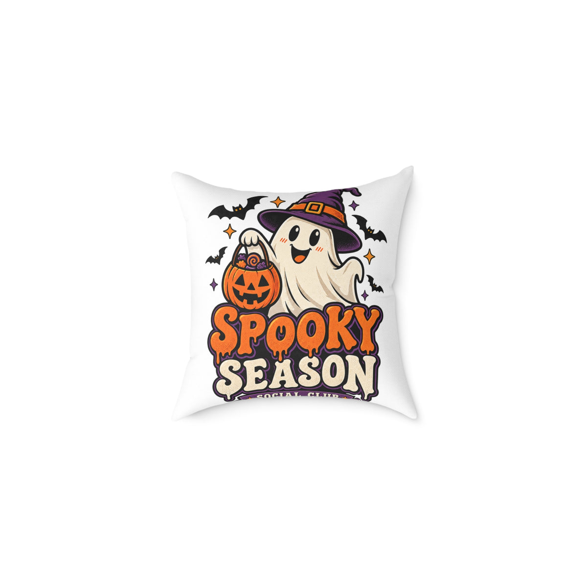 Spooky Season Halloween Pillow - Cute Ghost & Pumpkin Square Throw Pillow