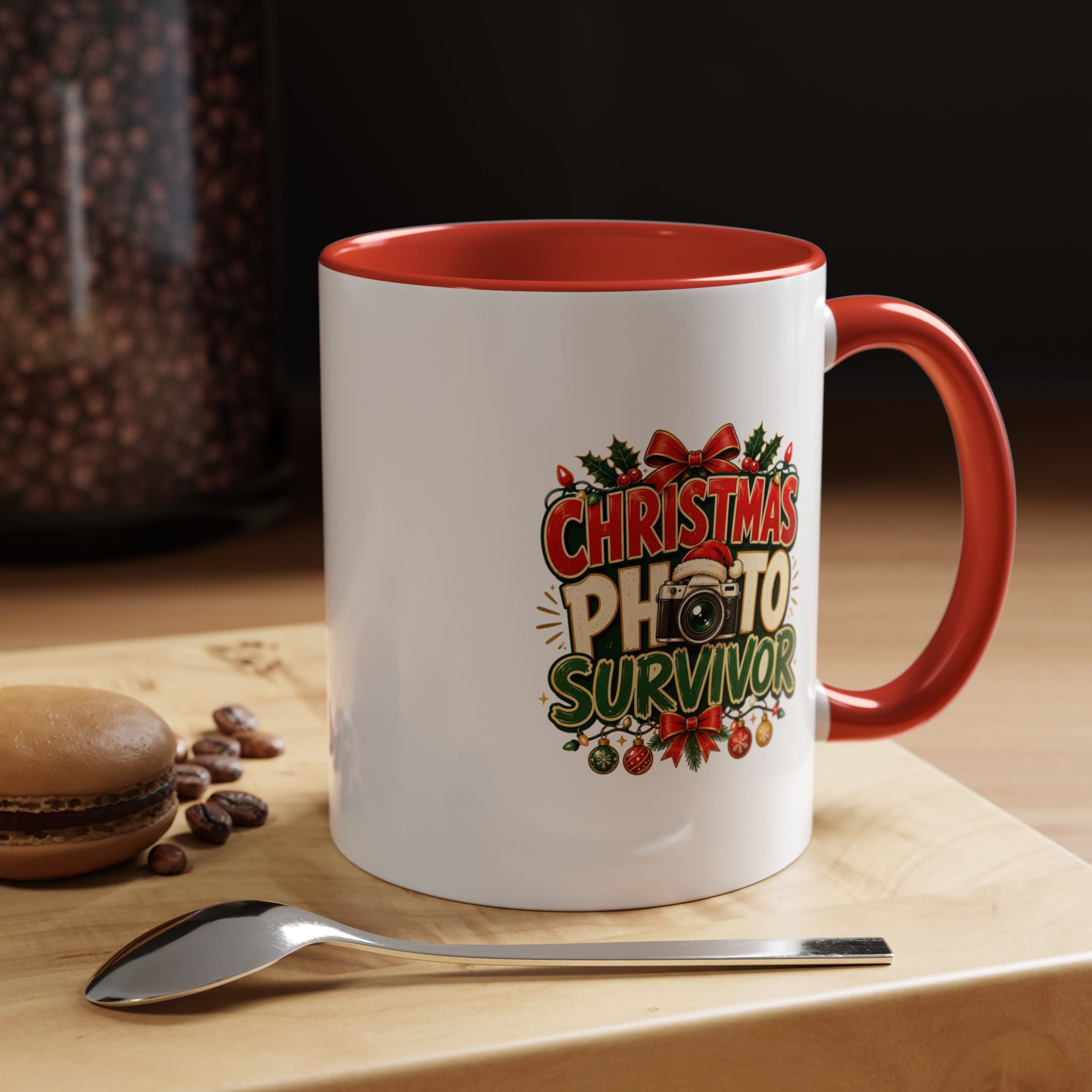 Christmas Photo Survivor Accent Coffee Mug — Holiday Photographer Gift