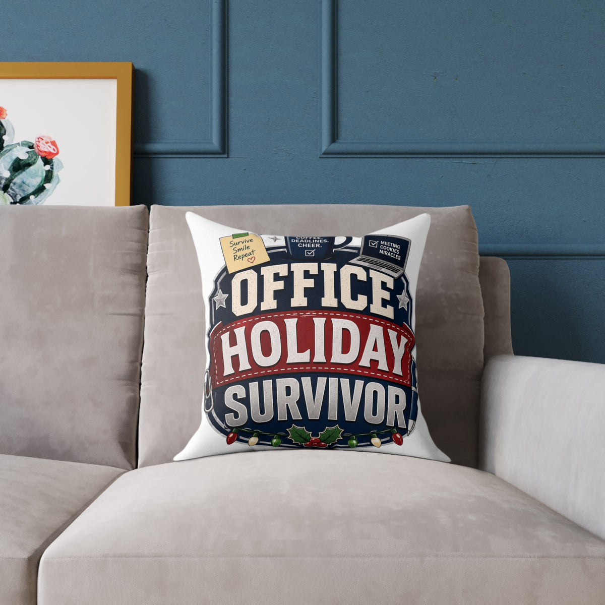 Modern Day Christmas Office Holiday Survivor Pillow