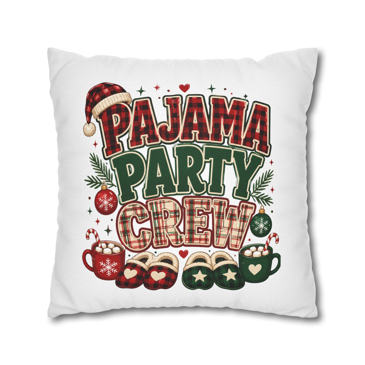 Christmas Pajama Party Crew Pillowcase — Christmas Holiday Decorative Throw Pillow Cover