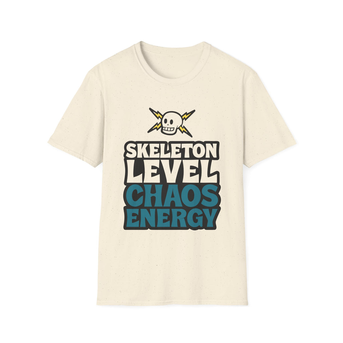Skeleton Level Chaos Energy Teal Lightning Bolt T-Shirt - Edgy Alt Streetwear Graphic Tee - Trending Now - September 2026