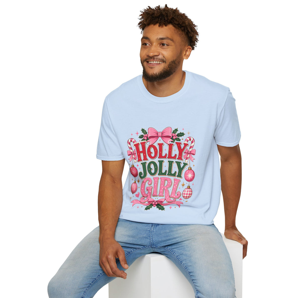 Holly Jolly Girl T-Shirt — Pink Holiday Graphic Tee