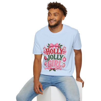 Holly Jolly Girl T-Shirt — Pink Holiday Graphic Tee