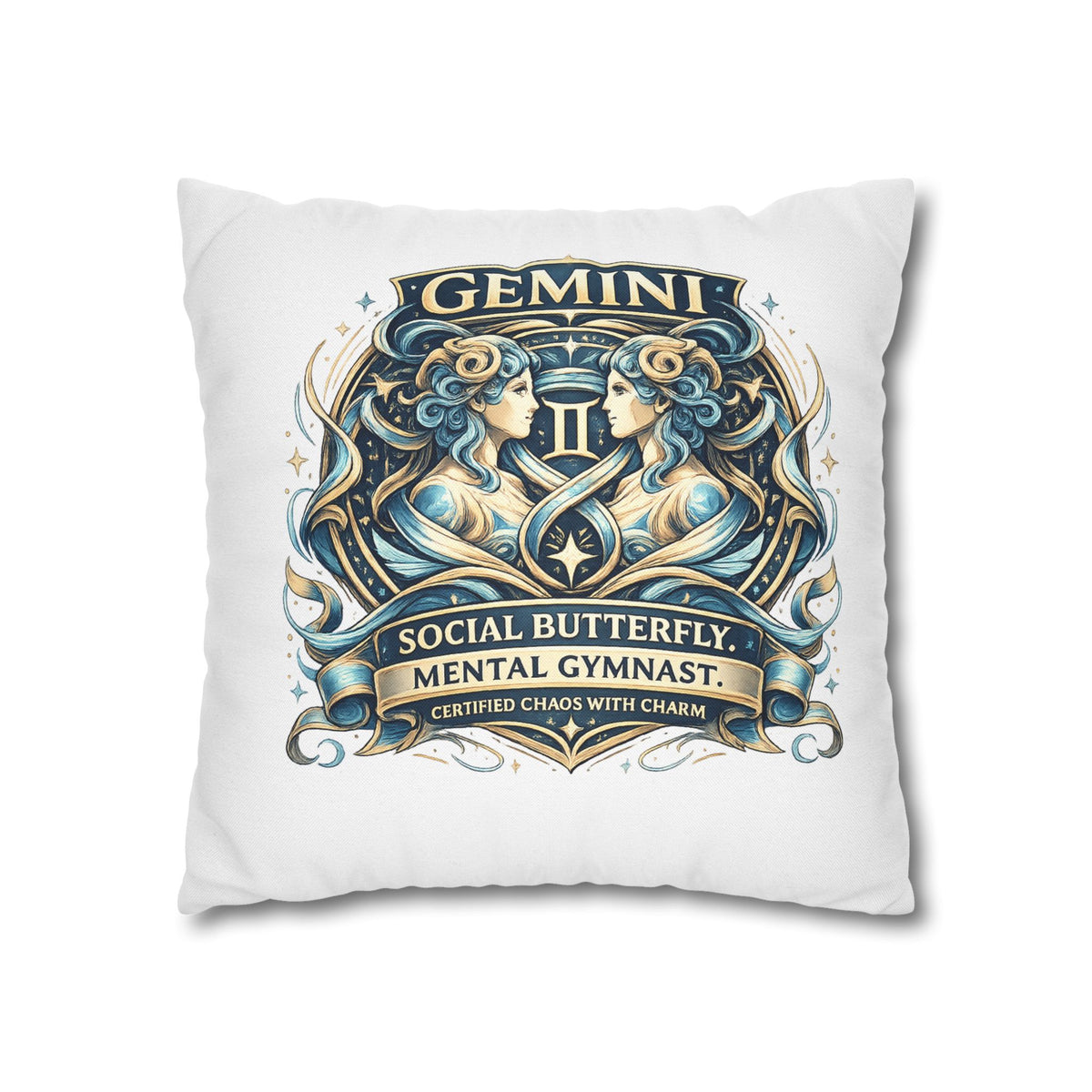 Gemini Zodiac Pillowcase — "Social Butterfly, Mental Gymnast" Decorative Throw Pillow