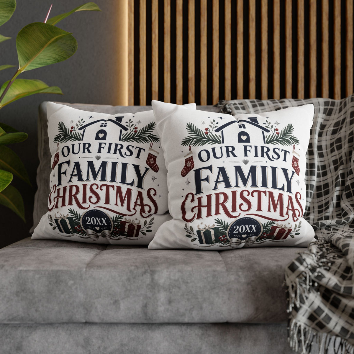 Our First Family Christmas Pillowcase – Personalized 20XX Holiday Decor