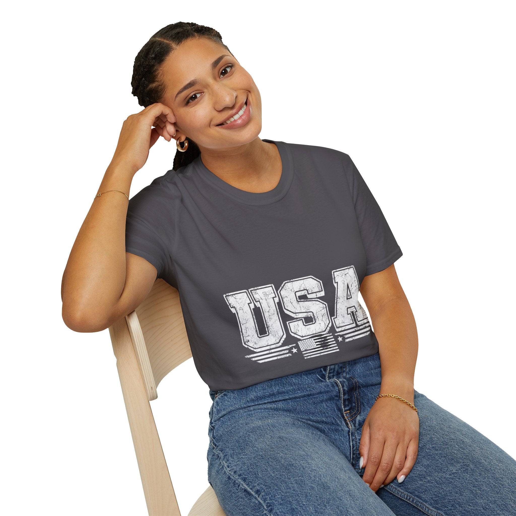 USA Vintage Block T-Shirt — Patriotic Americana Graphic Tee