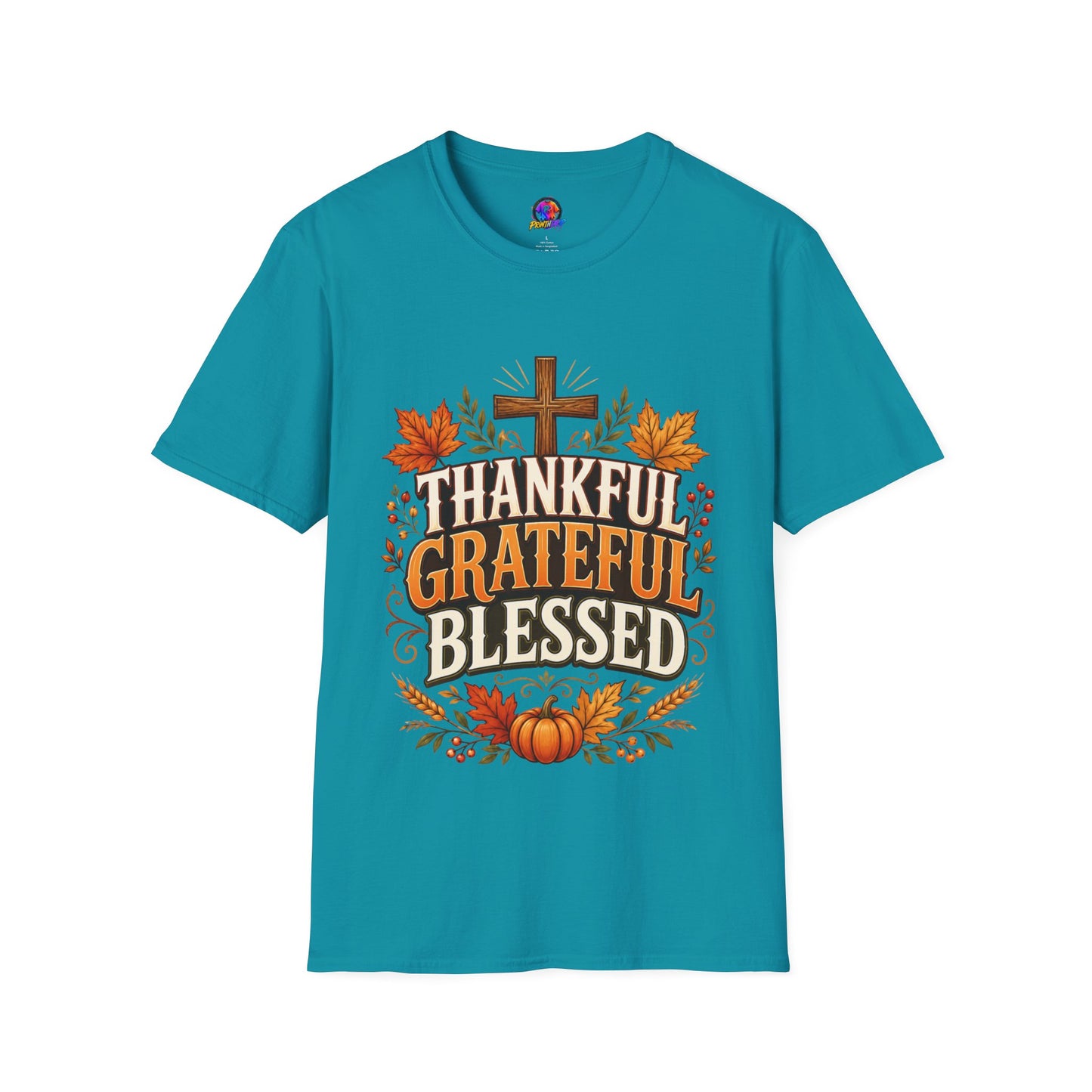 Thankful Grateful Blessed T-Shirt — Fall Thanksgiving Christian Tee