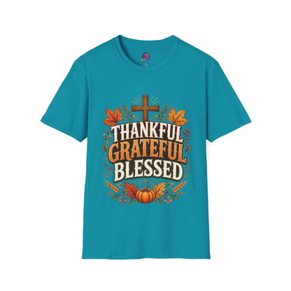 Thankful Grateful Blessed T-Shirt — Fall Thanksgiving Christian Tee