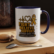 Childhood Cancer Awareness Accent Coffee Mug — "Fight Believe Support" 11/15oz