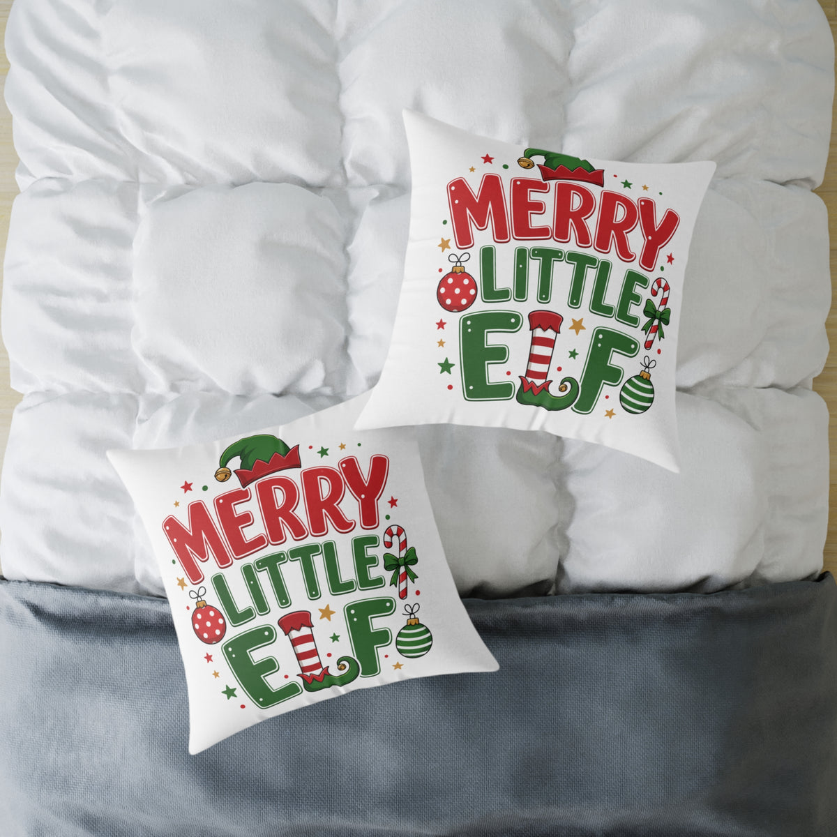Christmas Merry Little Elf Square Pillow — Festive Christmas Holiday Decorative Cushion
