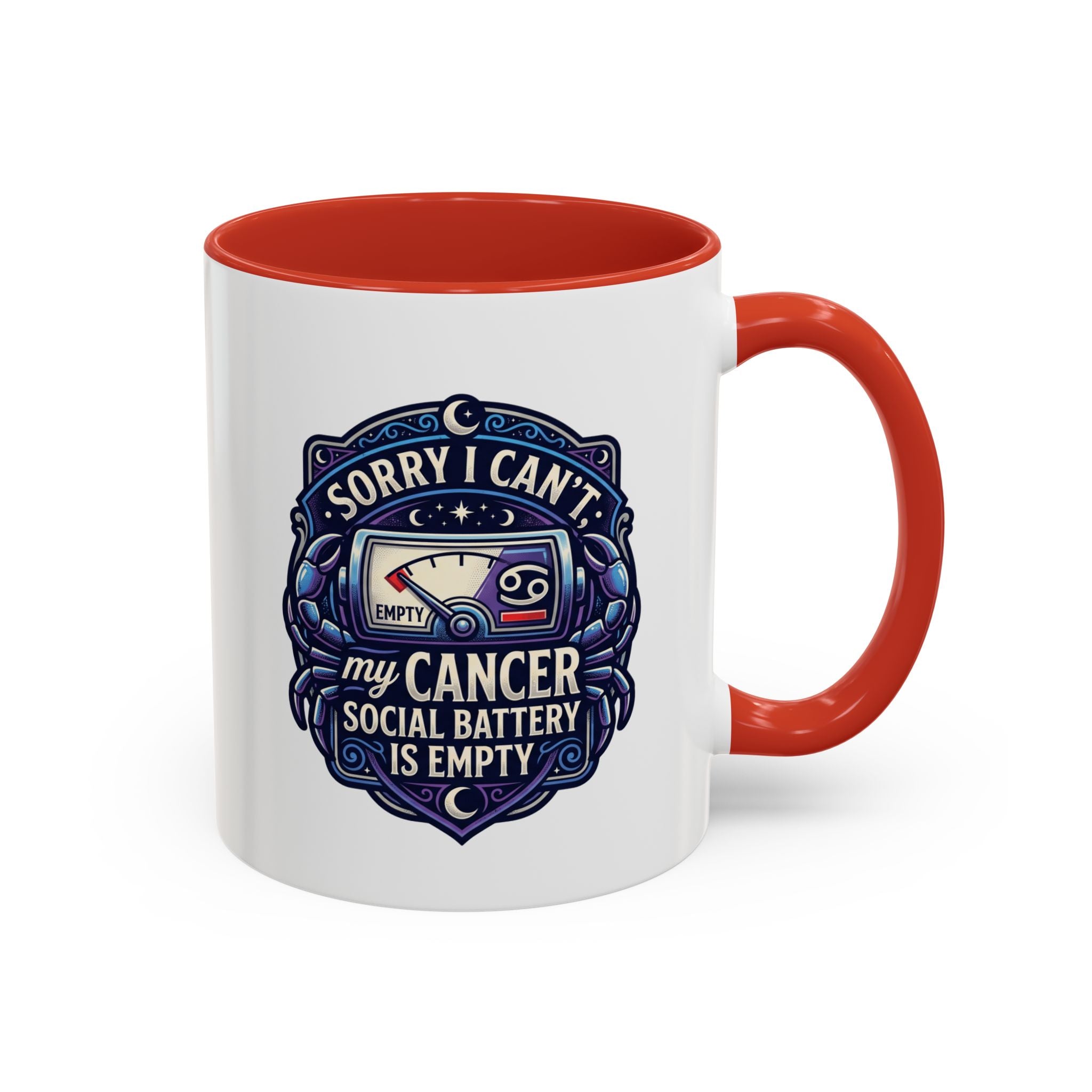 Accent Coffee Mug — “Sorry I Can’t My Cancer Social Battery Is Empty” Support Awareness Mug