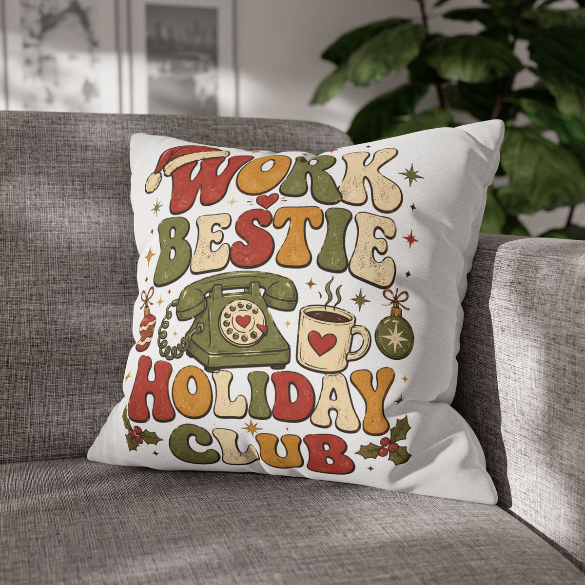 Holiday Work Bestie Pillowcase Modern Day Christmas  — Festive Office Friend Decorative Pillow Cover