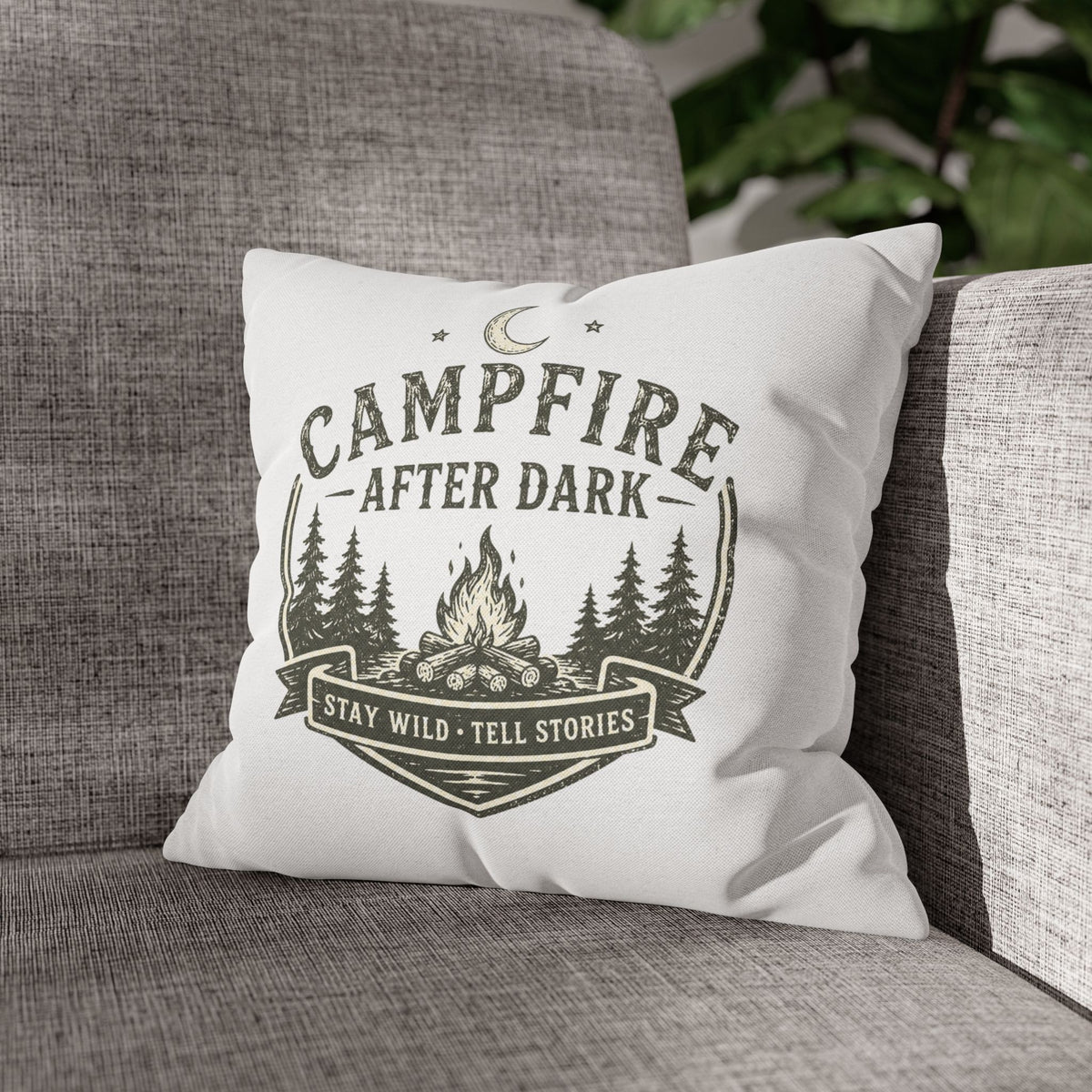 Campfire After Dark Pillowcase Milo Bailey Dog Dad Mom — Rustic Camping Throw Pillow Cover