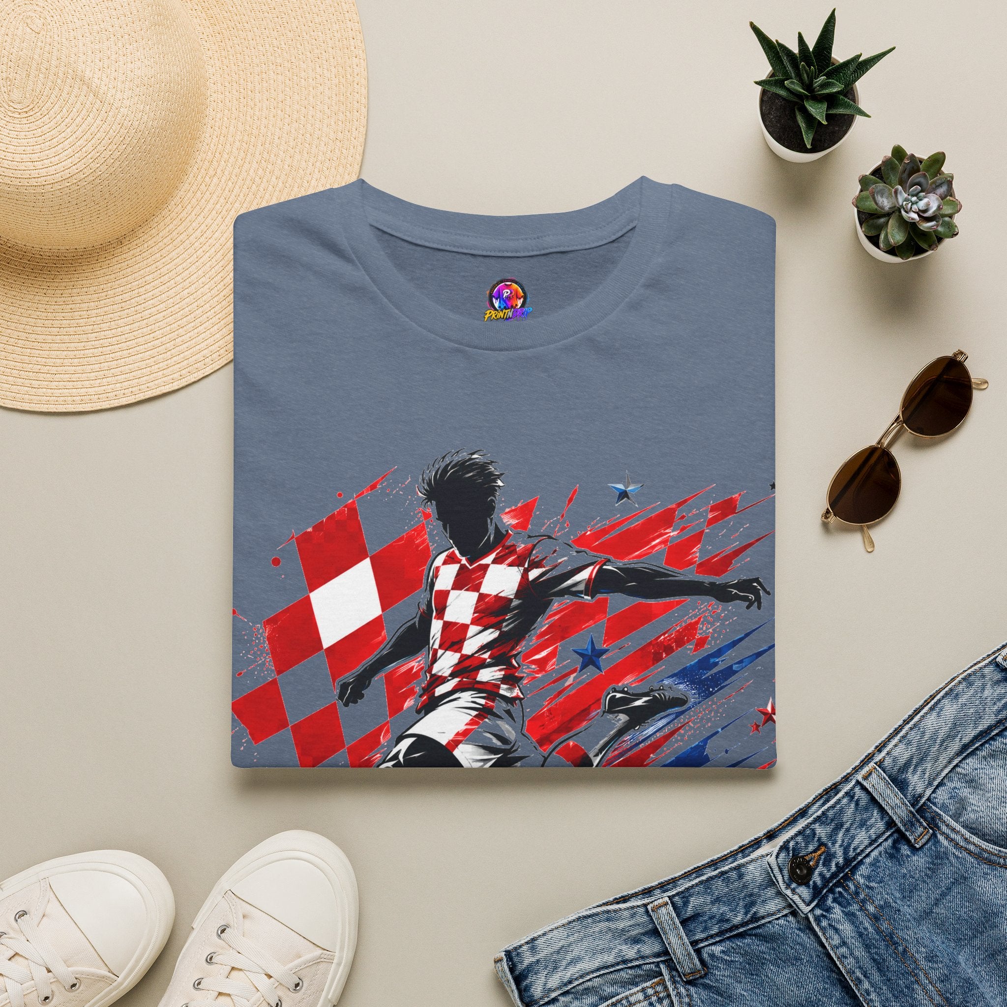 Checkered Glory T-Shirt — Croatia Soccer Fan Tee