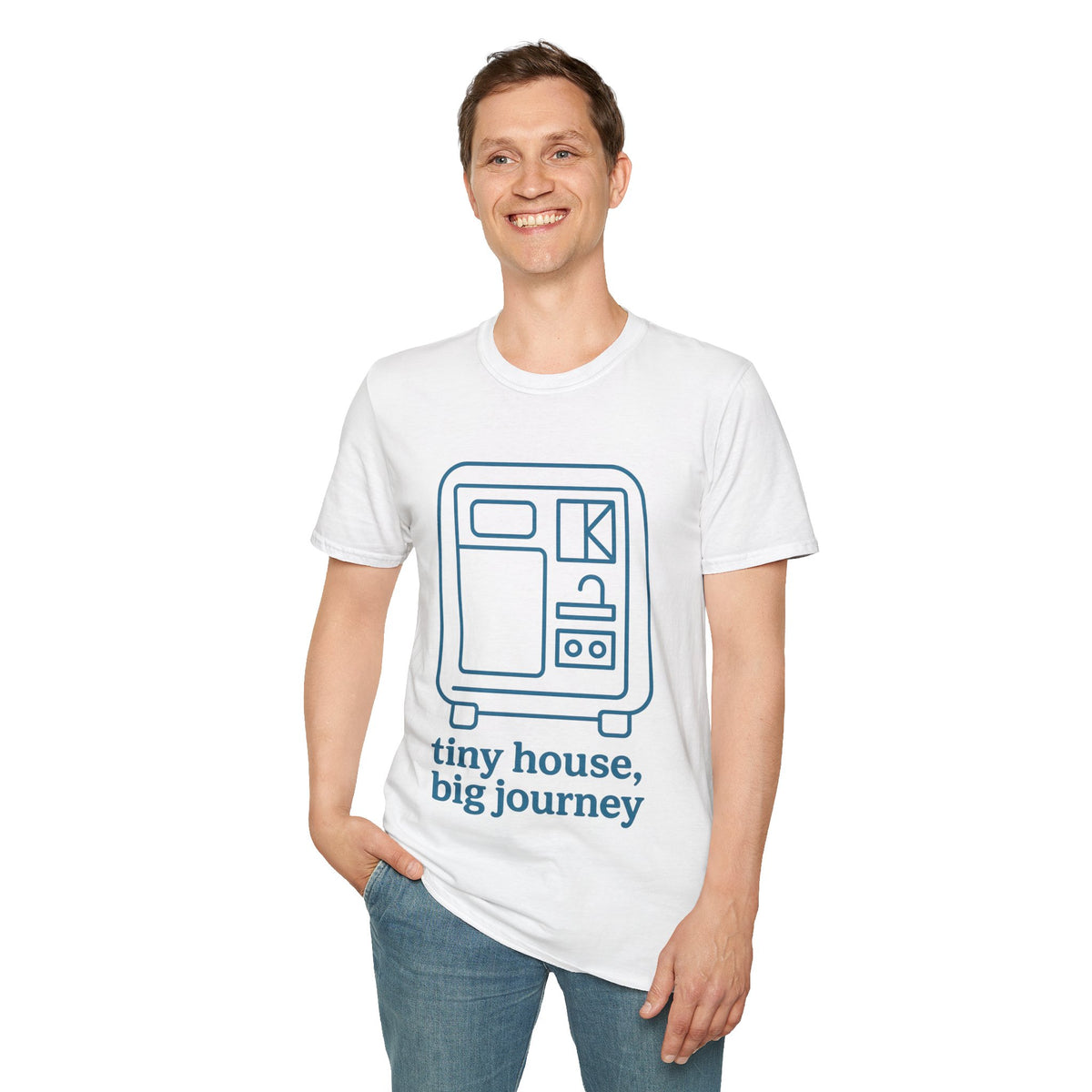 "Tiny House, Big Journey" Minimalist Trailer Graphic Tee - Creative Camper Van Life White T-Shirt - Trending Now - September 2026