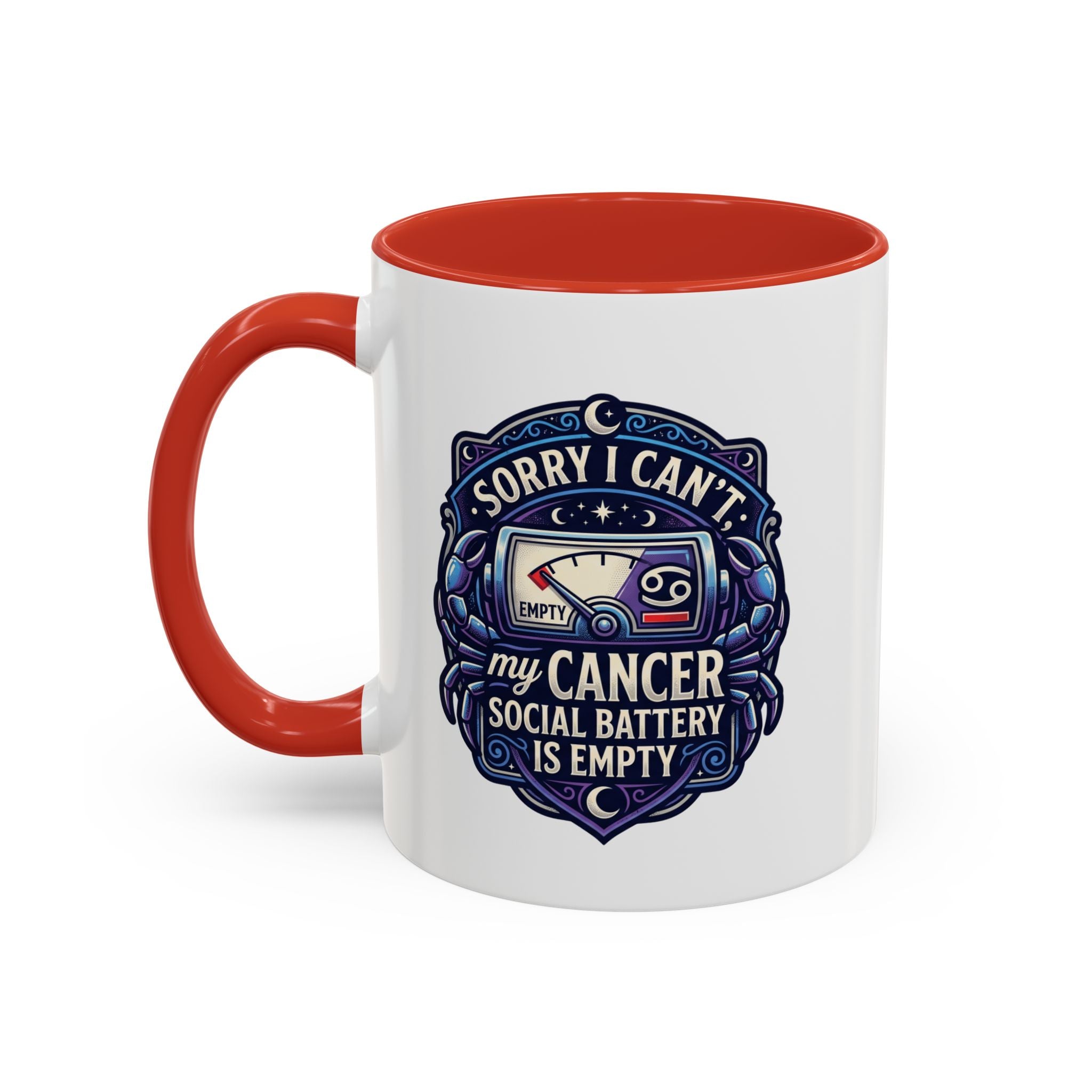 Accent Coffee Mug — “Sorry I Can’t My Cancer Social Battery Is Empty” Support Awareness Mug