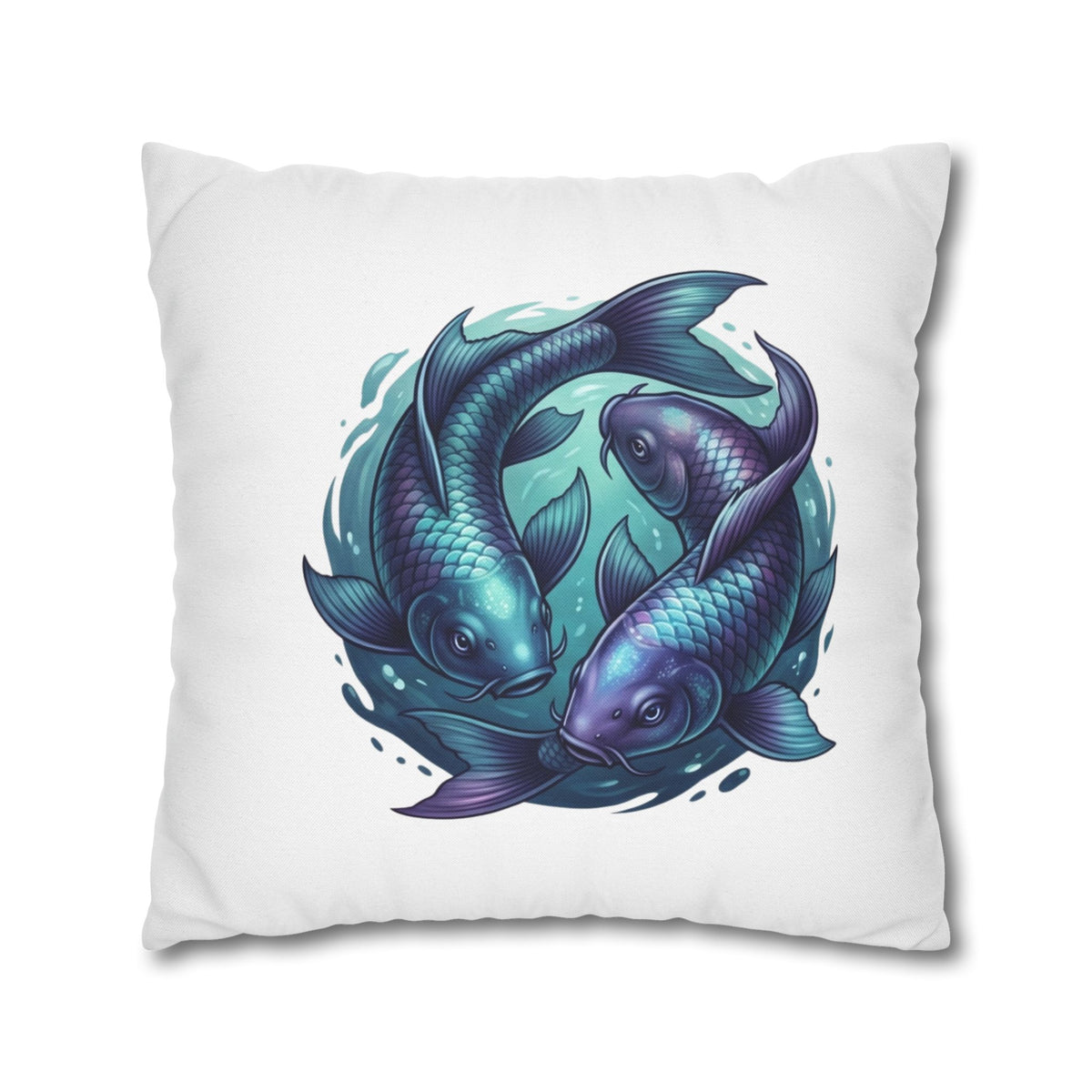 Pisces Koi Fish Decorative Pillowcase — Blue Yin Yang Aquatic Throw Pillow Cover