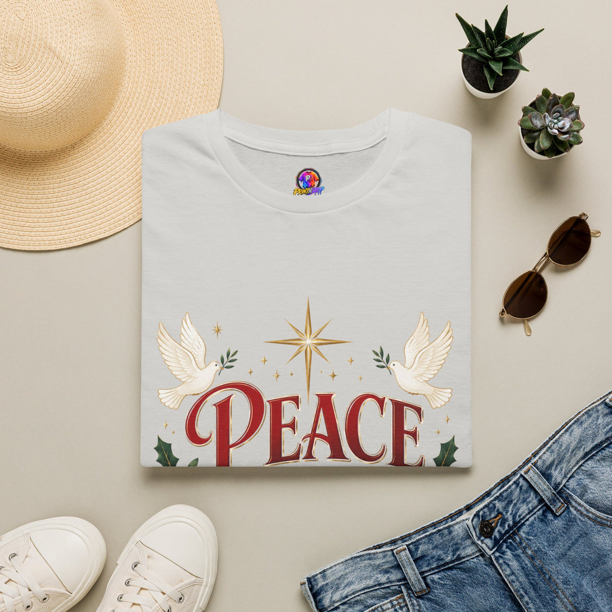 Peace on Earth T-Shirt — Holiday Dove & Star Christmas Tee