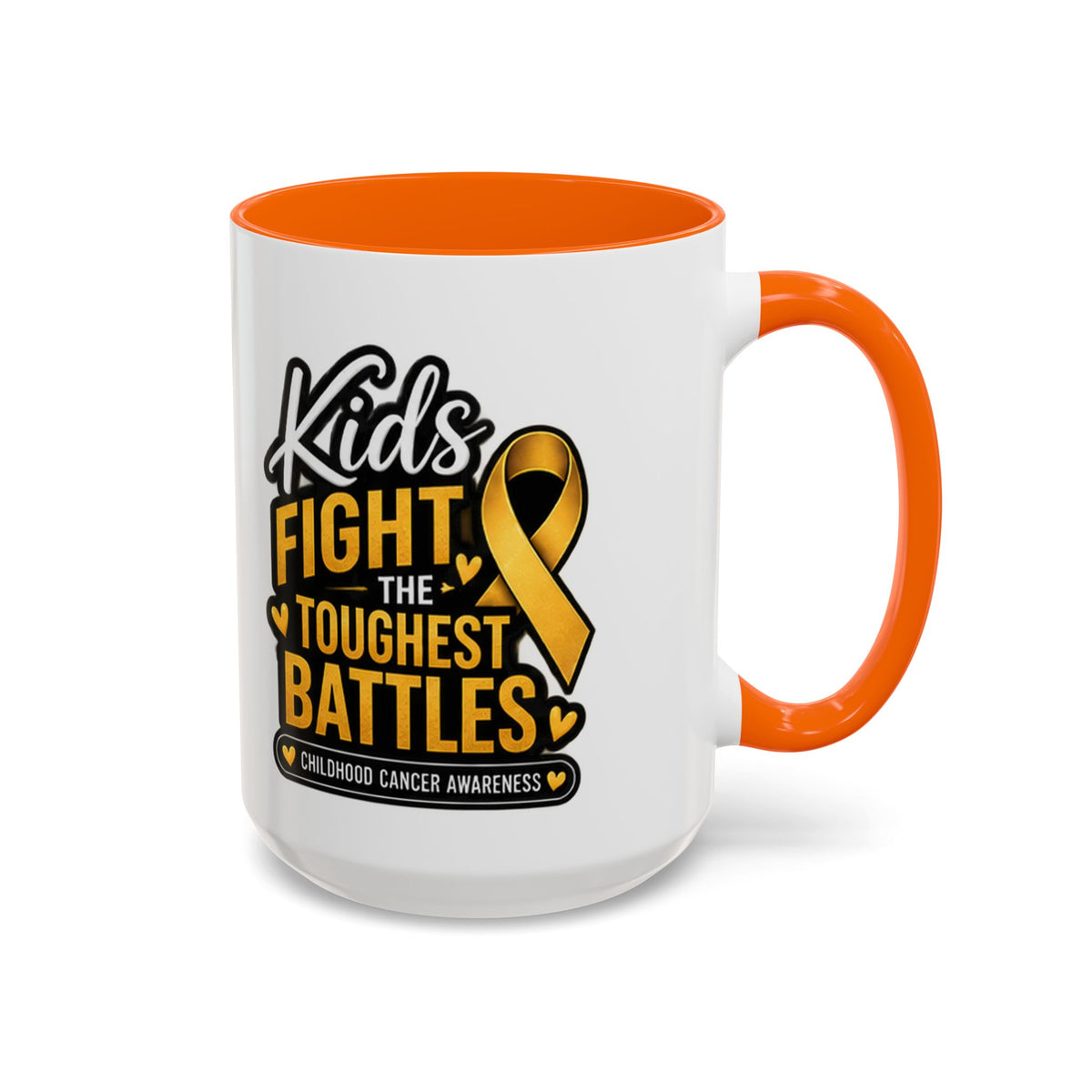 Childhood Cancer Awareness Accent Coffee Mug - "Kids Fight the Toughest Battles" (11/15oz)