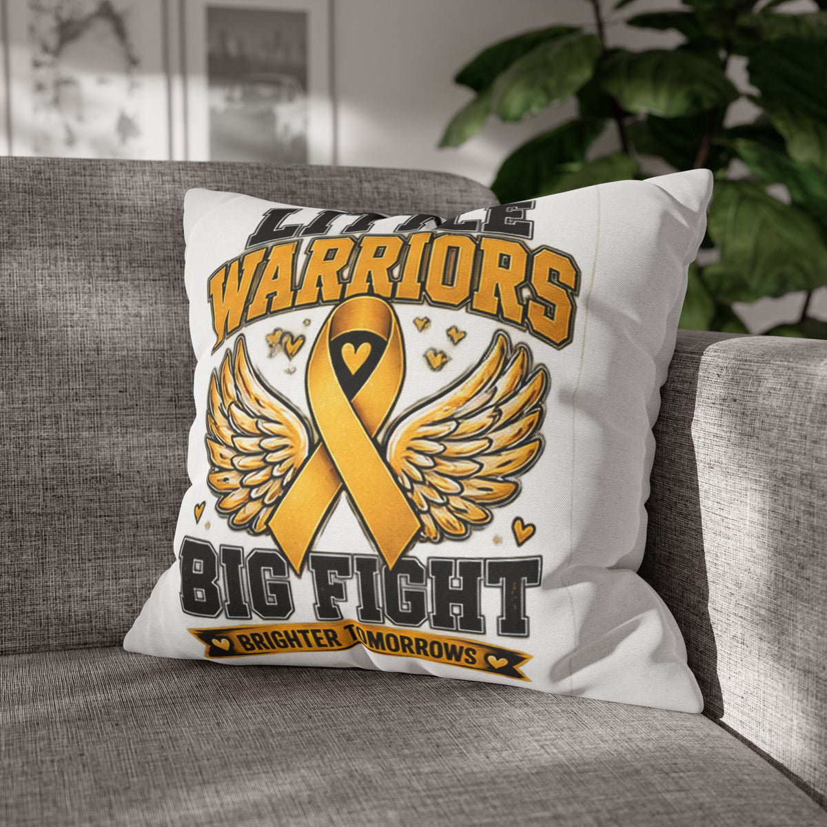 Champion Kids Pillow - "Little Warriors Big Fight" Childhood Cancer Awareness Throw Pillowcase