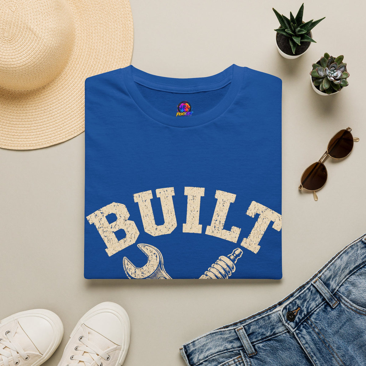 Built Not Bought T-Shirt — Mechanic Wrench & Spark Plug Vintage Tee