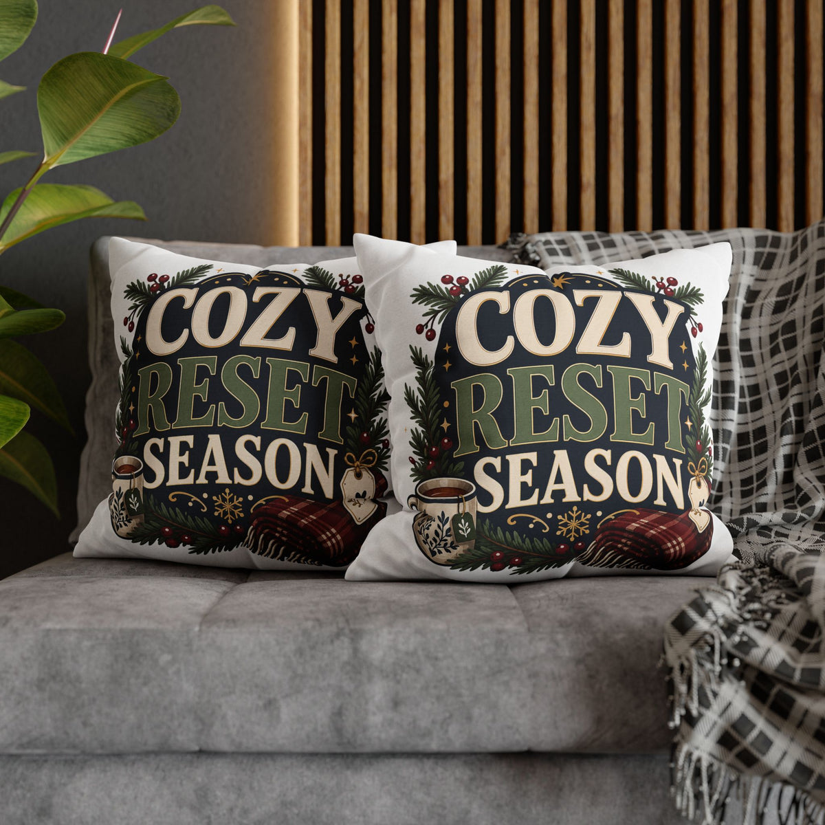 Cozy Reset Season Decorative Pillowcase – Holiday Winter Throw Pillow Cover Modern Day Christmas
