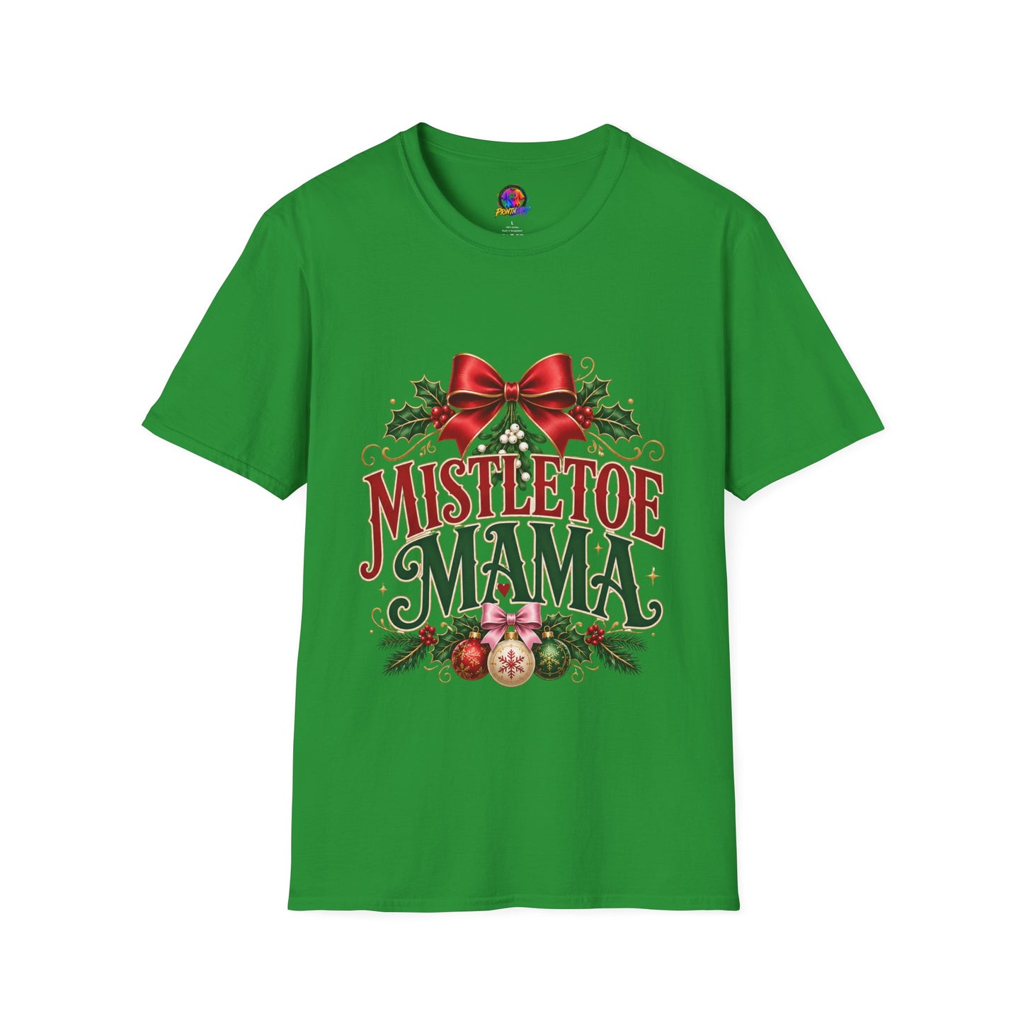 Mistletoe Mama T-Shirt — Festive Christmas Holiday Tee with Bow & Holly