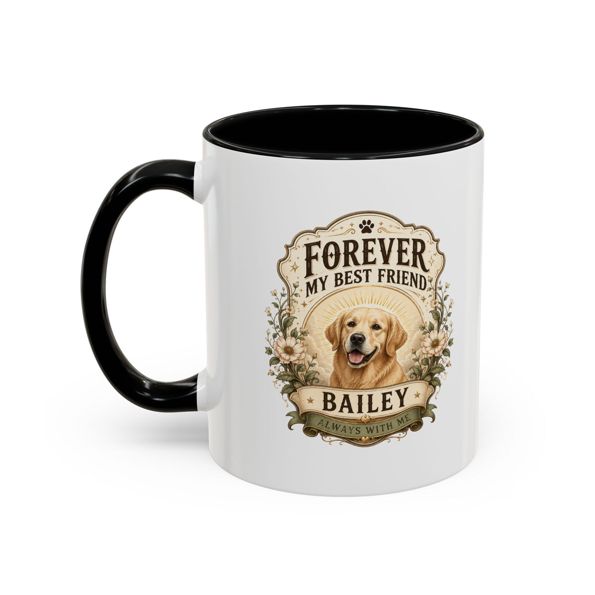 Milo Bailey Dog Dad Mom Forever My Best Friend Dog Coffee Mug — Personalized Pet Name Golden Retriever Accent Mug