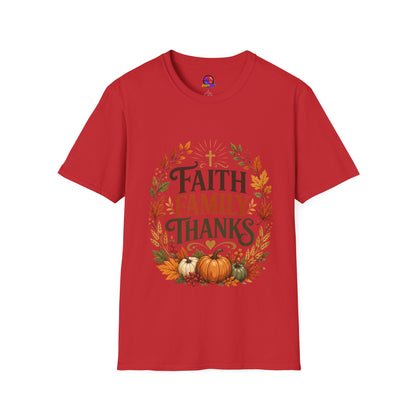 Faith Family Thanks T-Shirt — Fall Pumpkin Thanksgiving Christian Tee