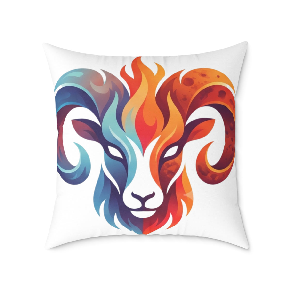 Aries Zodiac Flame Ram Art Pillow – Colorful Zodiac Aries Throw Pillow