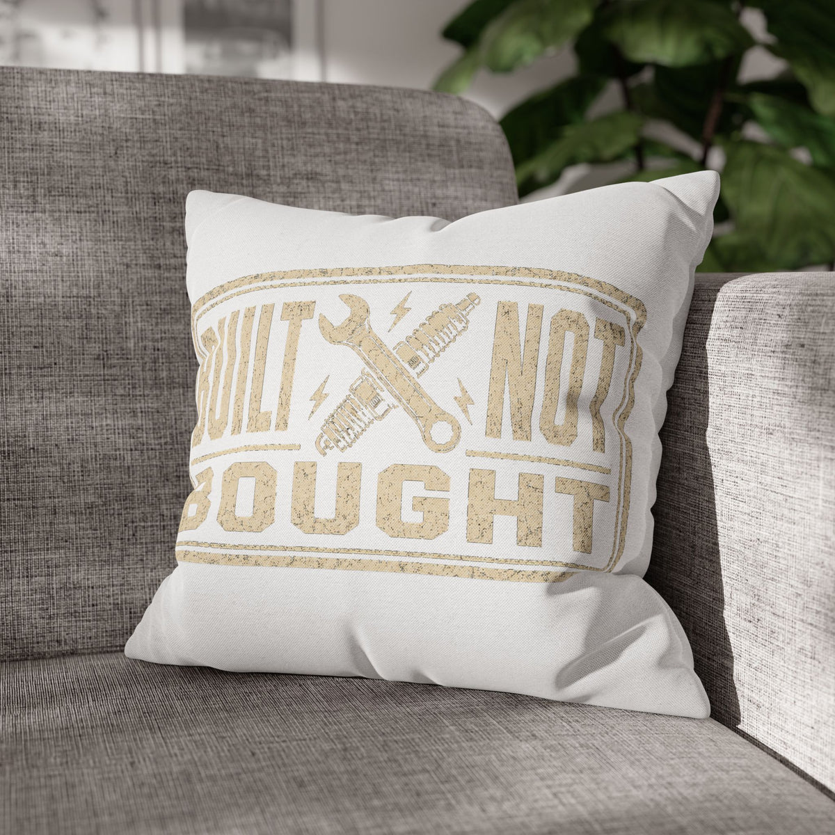 Built Not Bought Pillowcase Milo Bailey Dog Dad Mom — Rustic Mechanic Accent Pillow