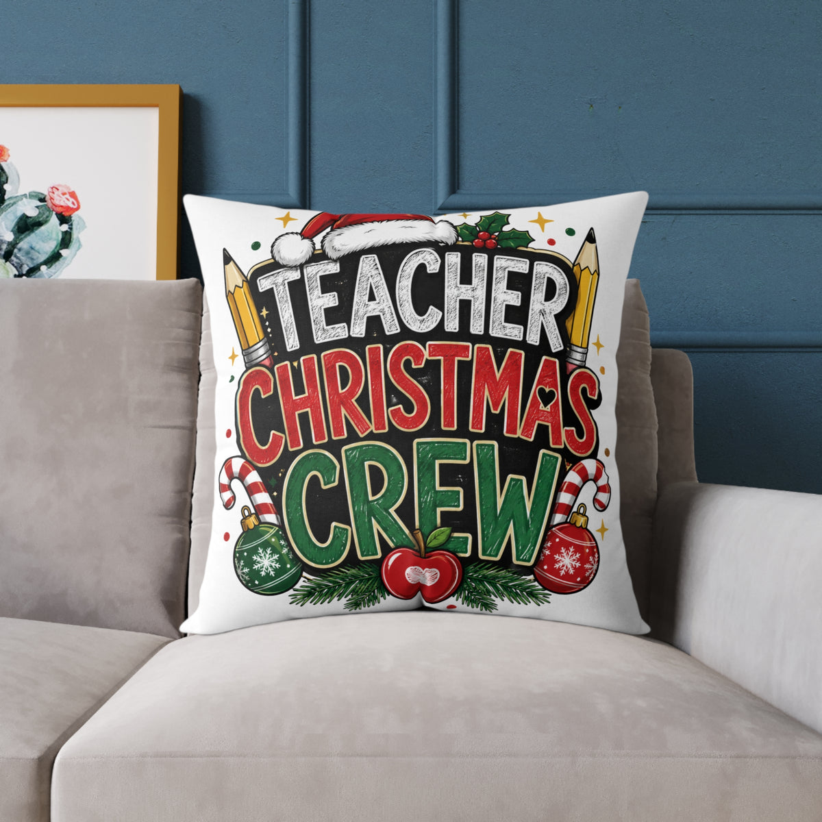 Teacher Christmas Crew Pillow — Holiday Classroom Decorative Throw Pillow