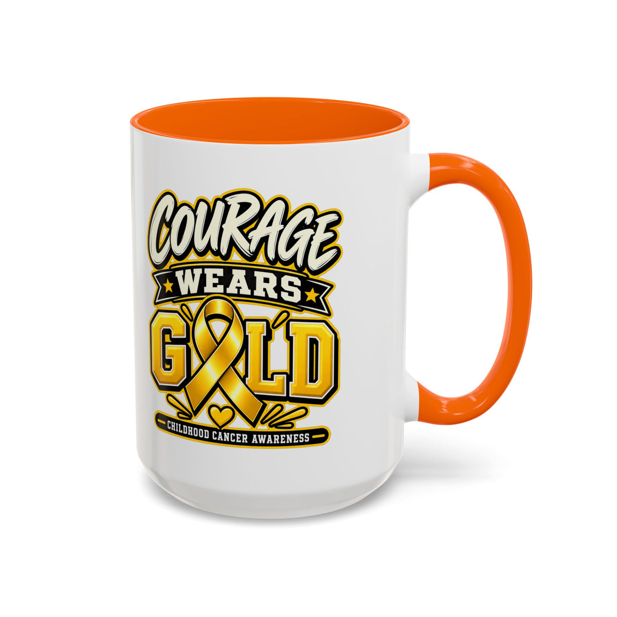 Courage Wears Gold Coffee Mug — Childhood Cancer Awareness Tea Cup