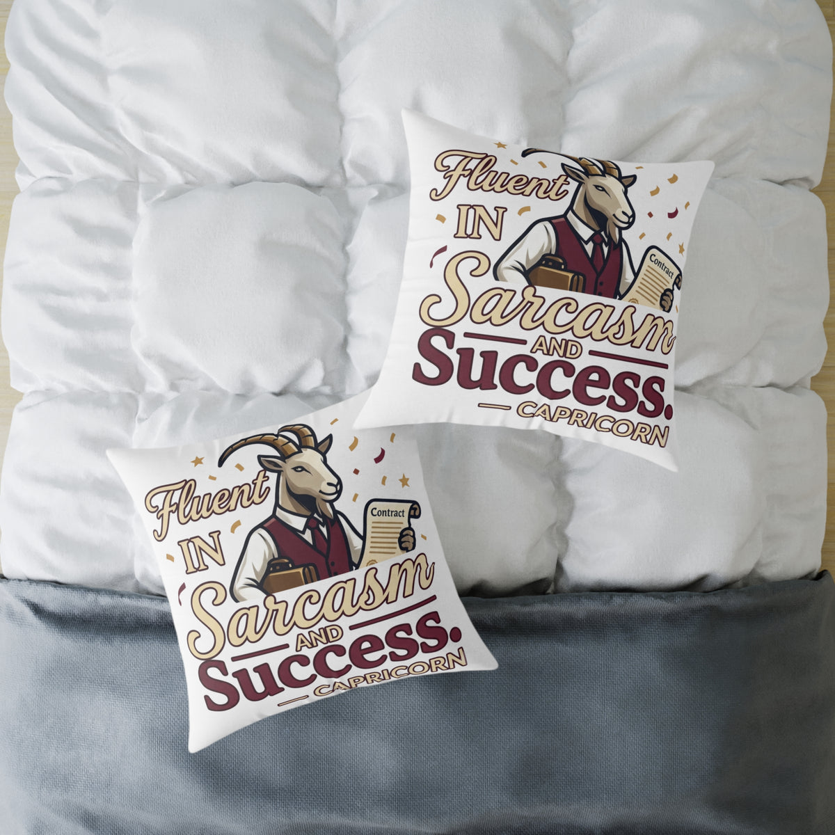 Capricorn Pillow — "Fluent in Sarcasm and Success" Zodiac Cushion