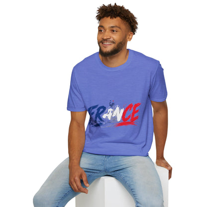 France Brushstroke Graphic T-Shirt — Tricolor Soccer/Travel Fan Tee