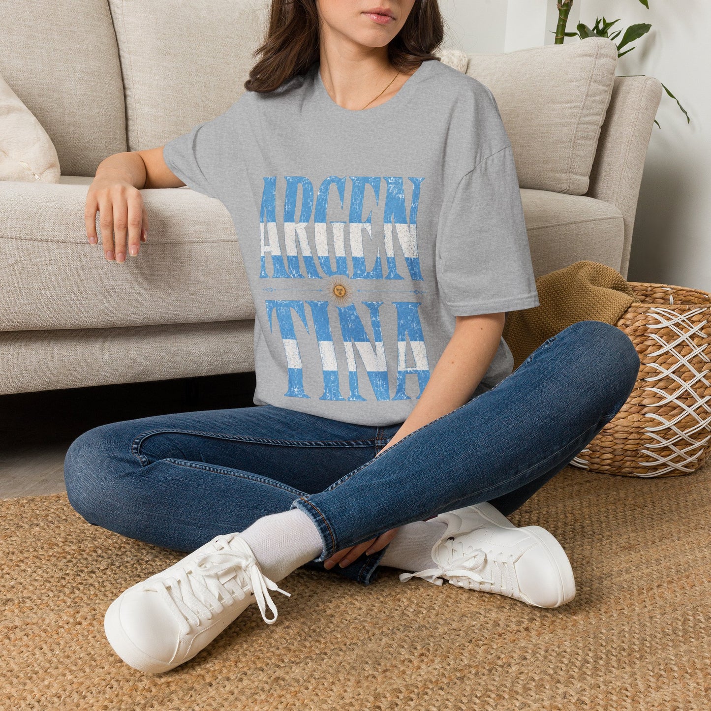 Argentina Flag Graphic T‑Shirt — Vintage Blue Distressed Typography