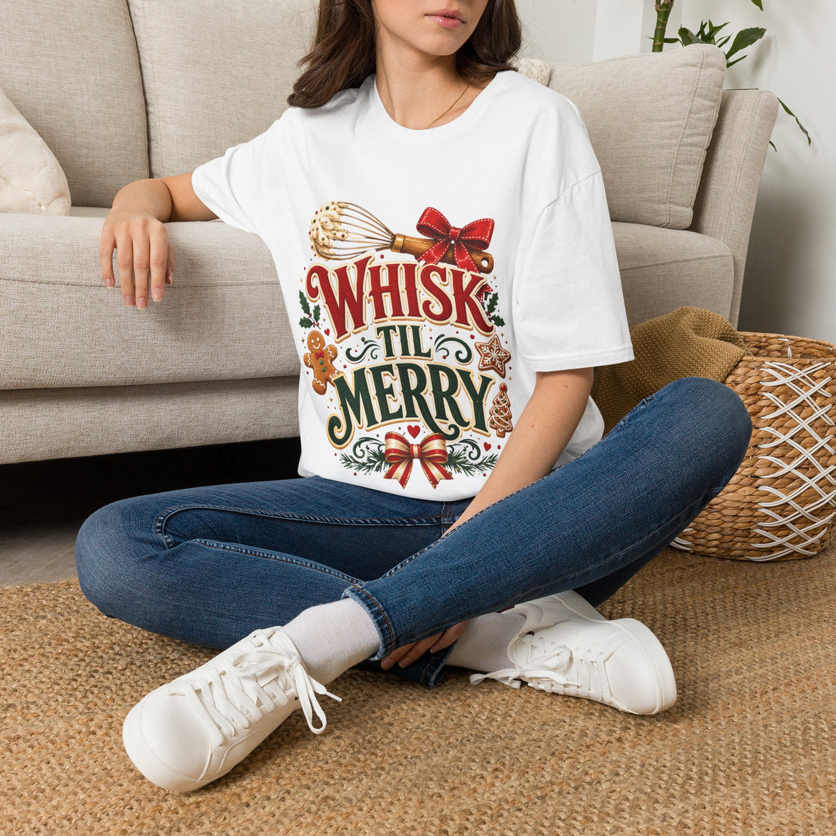 Christmas Baking T-Shirt — "Whisk 'Til Merry" Holiday Tee