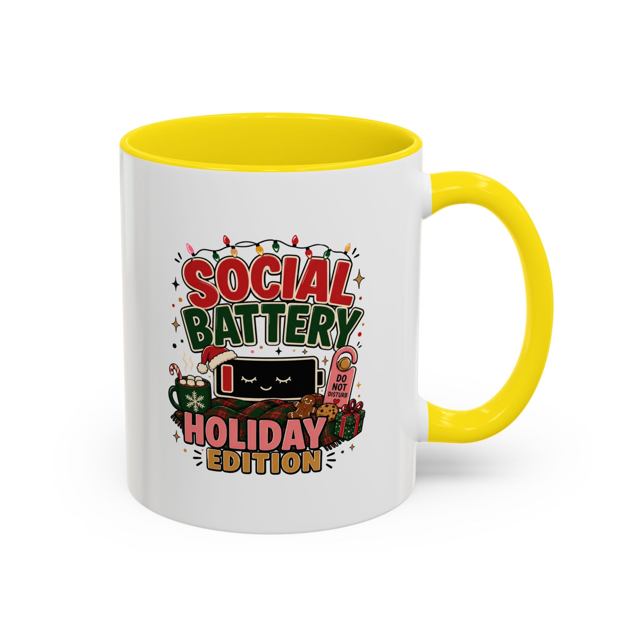 Modern Day Christmas Holiday Coffee Mug - "Social Battery: Holiday Edition" Accent Mug