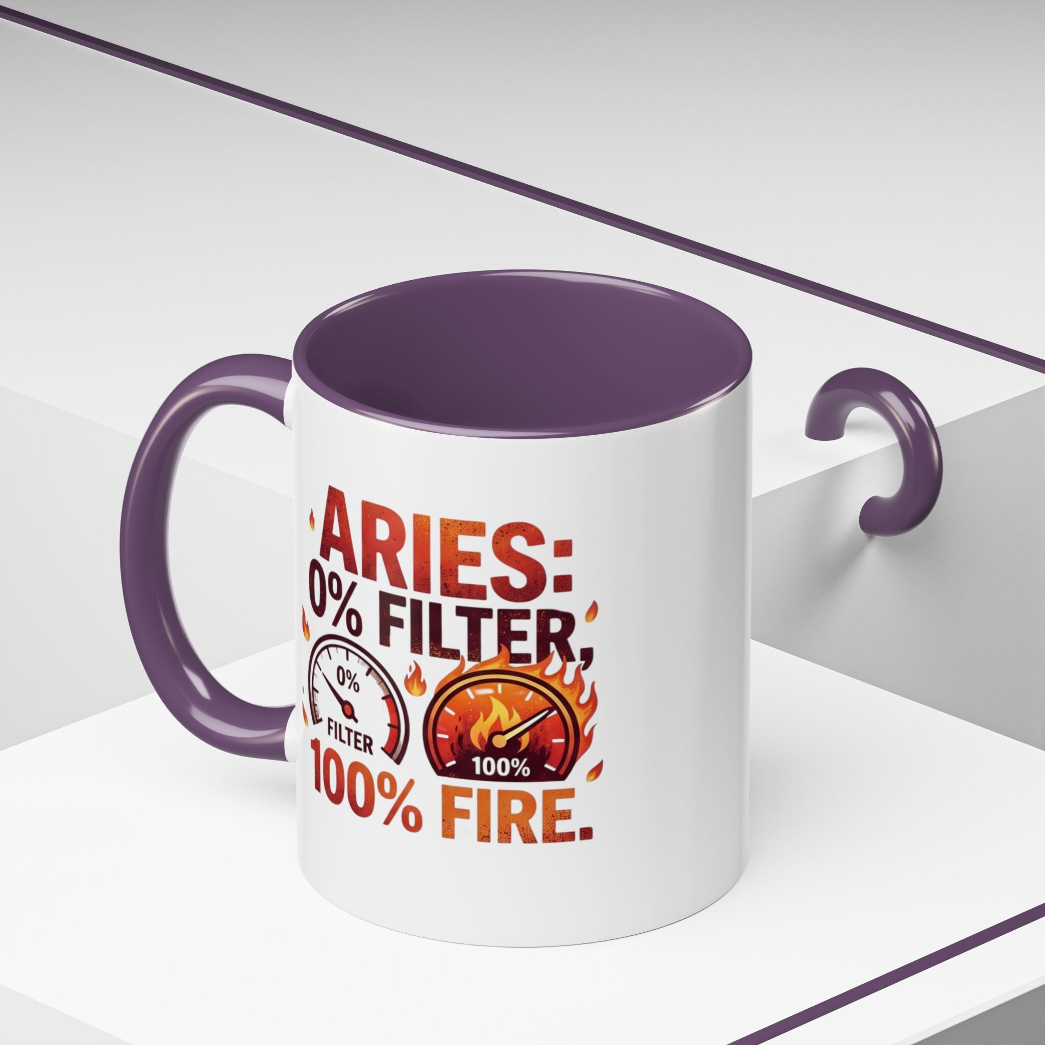 Aries Coffee Mug — "0% Filter, 100% Fire" Zodiac Astrology Mug