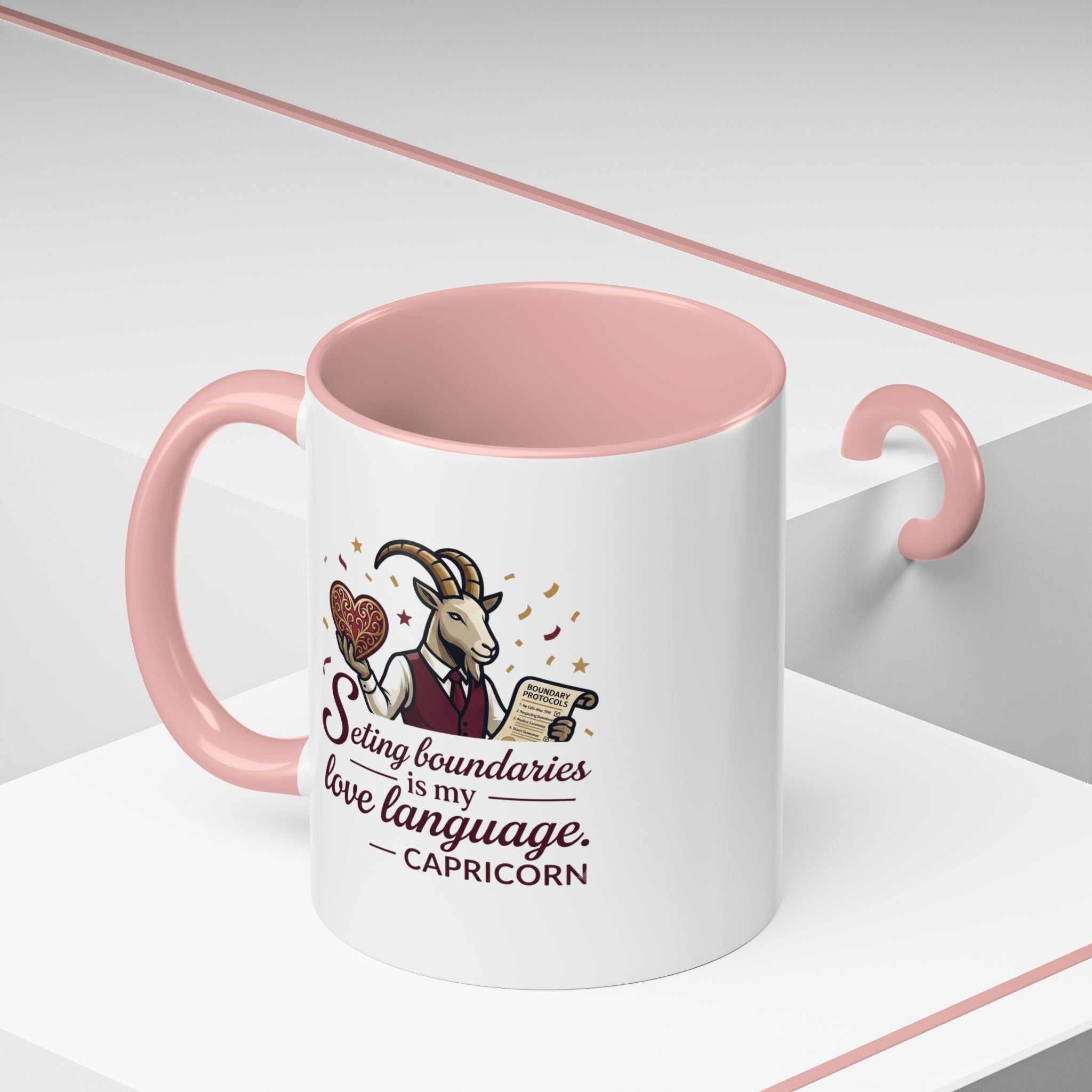 Capricorn Zodiac Coffee Mug — "Setting Boundaries Is My Love Language" Accent Mug