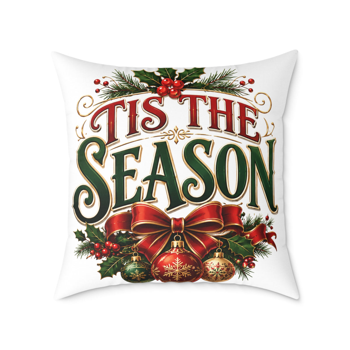 Christmas 'Tis The Season Holiday Throw Pillow – Festive Christmas Decorative Cushion