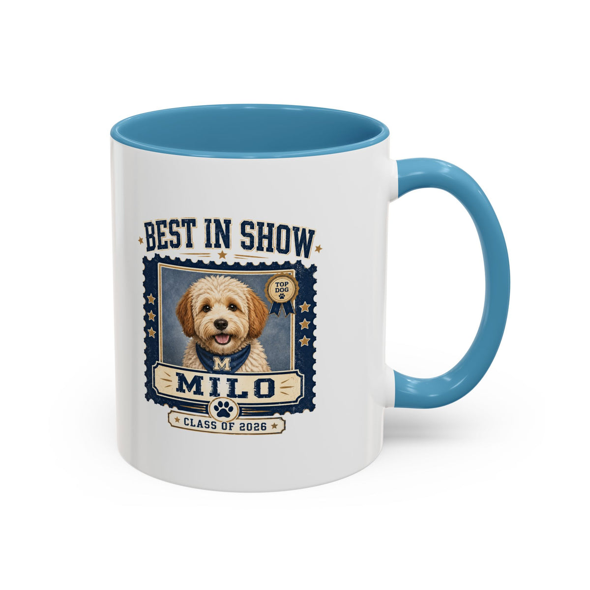 Milo Bailey Dog Dad Mom Best in Show Personalized Dog Photo Coffee Mug — 'Milo' Class of 2020 Accent Mug