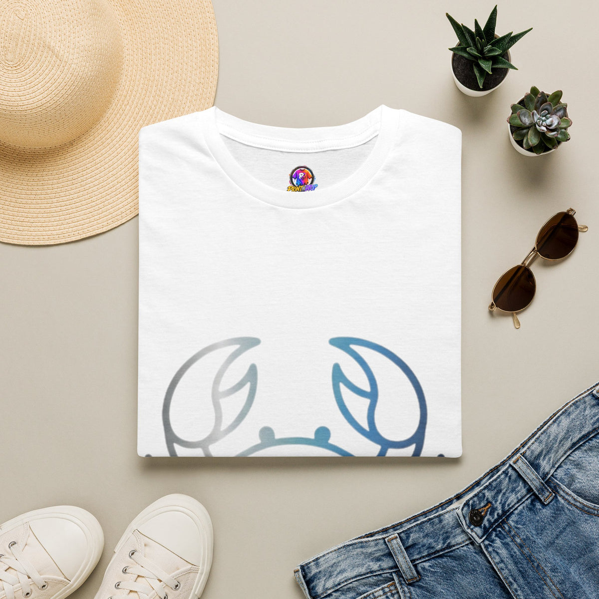 Cancer Zodiac Crab Graphic T-Shirt — Minimal Coastal Zodiac Summer Tee