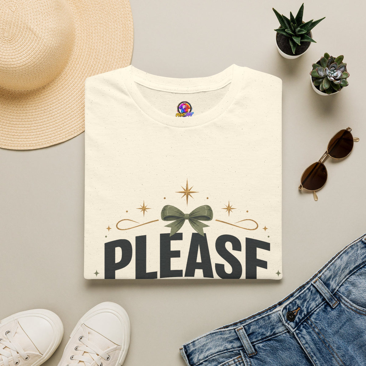 T-Shirt — Please Don’t Post Me Graphic Tee (Cute Bow, Social Media Humor)
