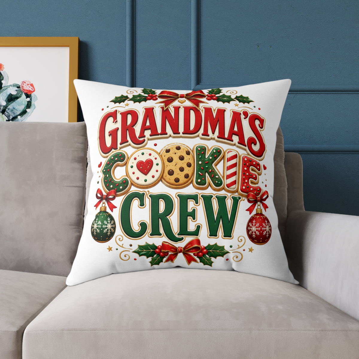 Christmas Grandma’s Cookie Crew Throw Pillow — Christmas Holiday Decorative Pillow