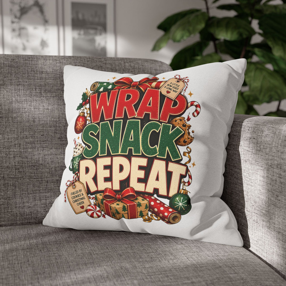 Christmas Spun Polyester Square Pillowcase Wrap Snack Repeat