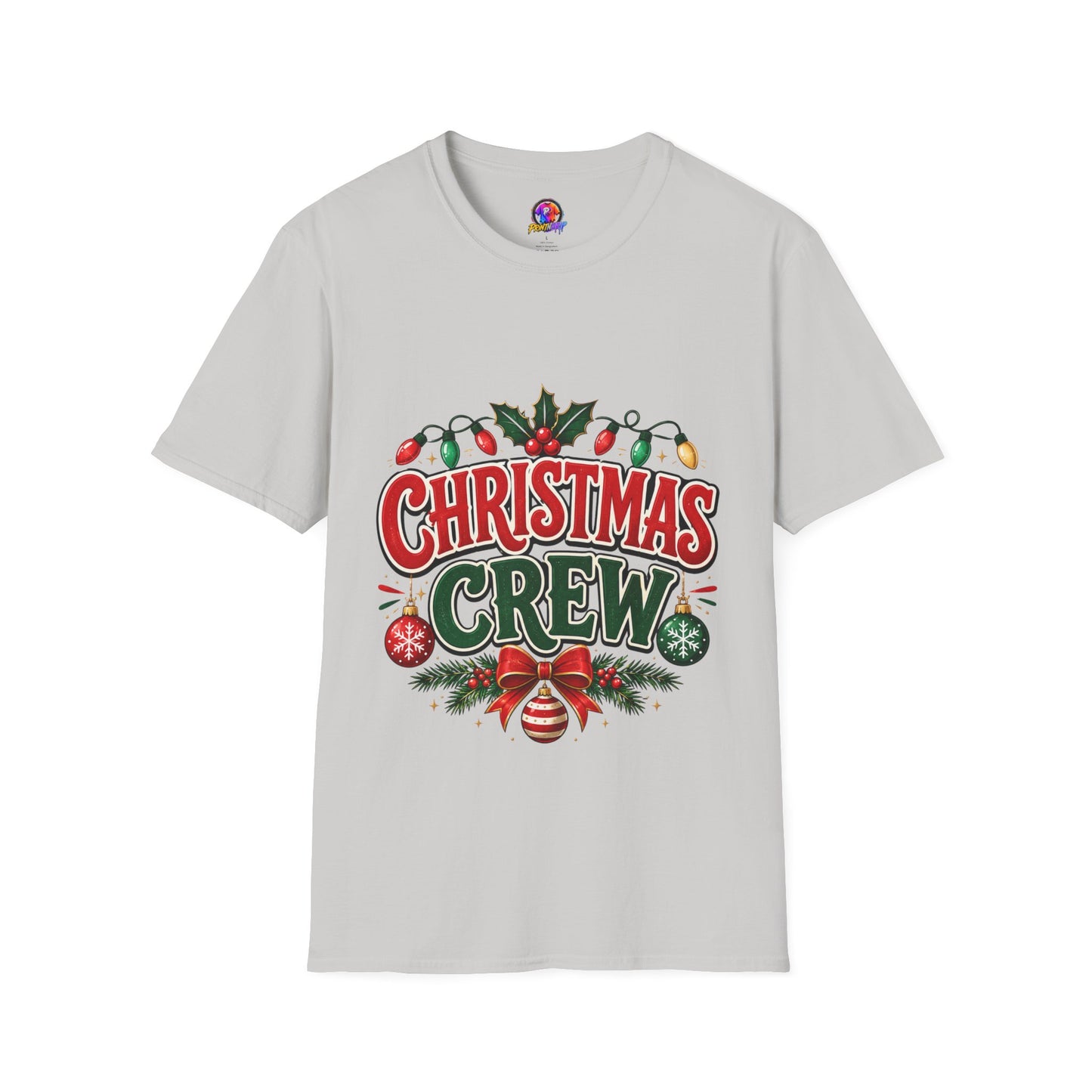 Christmas Crew T-Shirt — Festive Holiday Graphic Tee with Lights & Holly