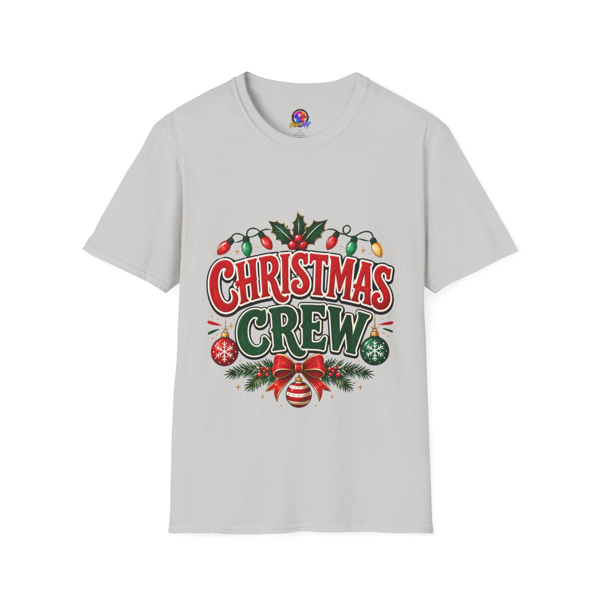 Christmas Crew T-Shirt — Festive Holiday Graphic Tee with Lights & Holly